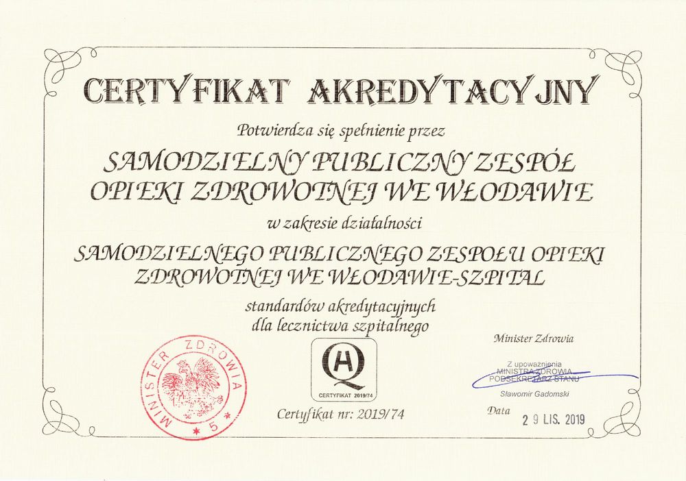 Certyfikat akredytacyjny 2019 r.