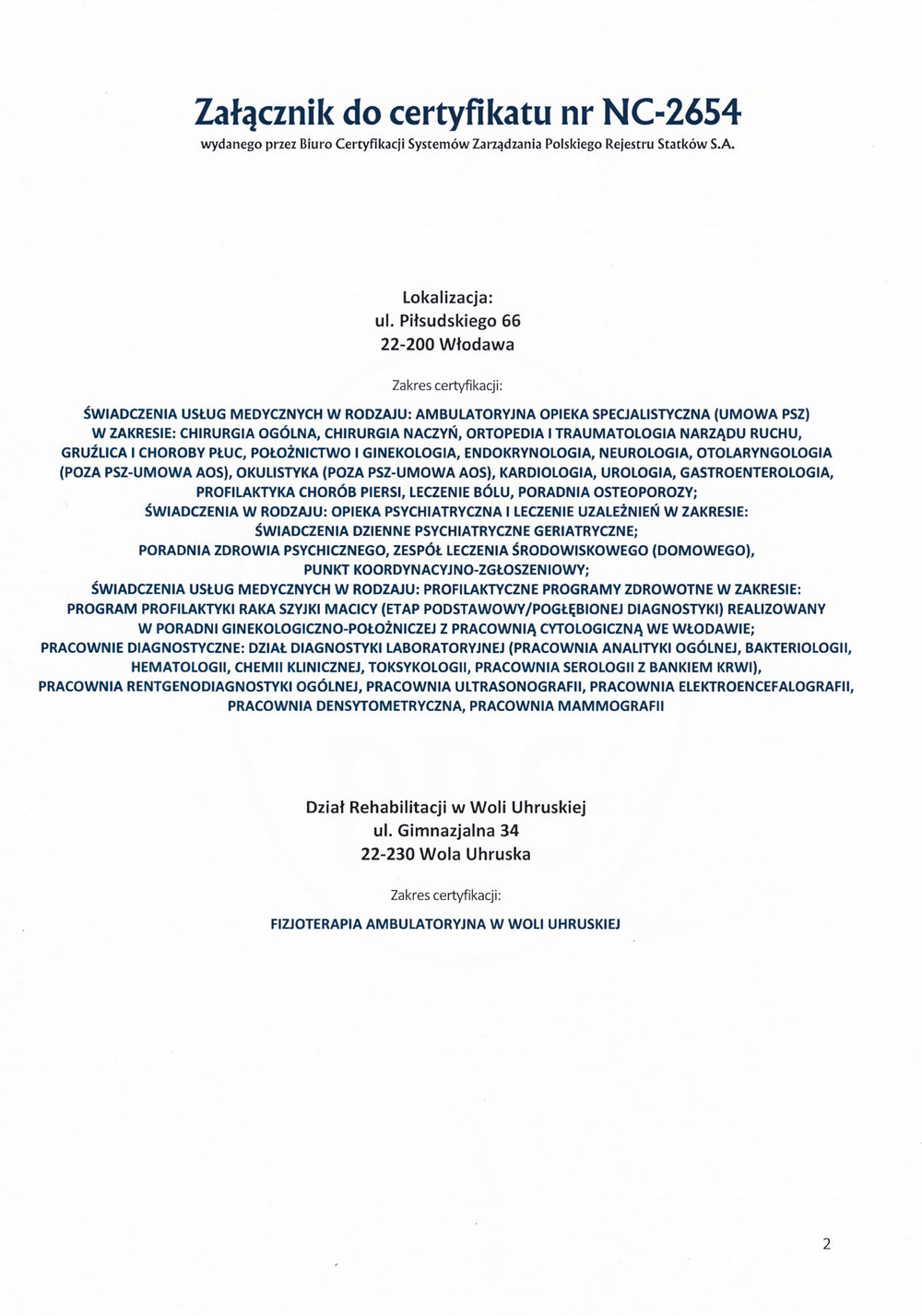 Certyfikat ISO załącznik wola uhruska
